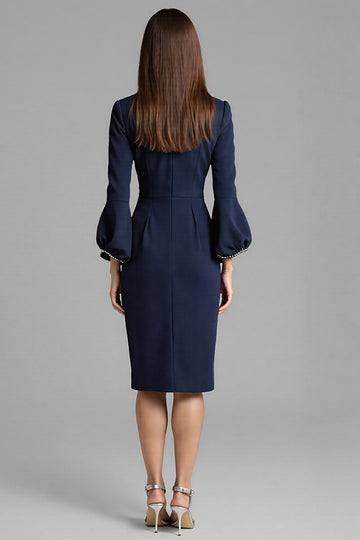 Navy Sheath 3/4 Sleeve Midi Dress